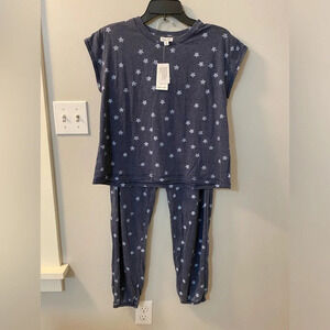 Splendid two piece pajama set. Blue with white stats size small. Jogger bottoms